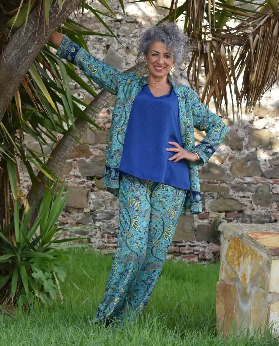 Camisa Seda Mujer Azules - Main Image