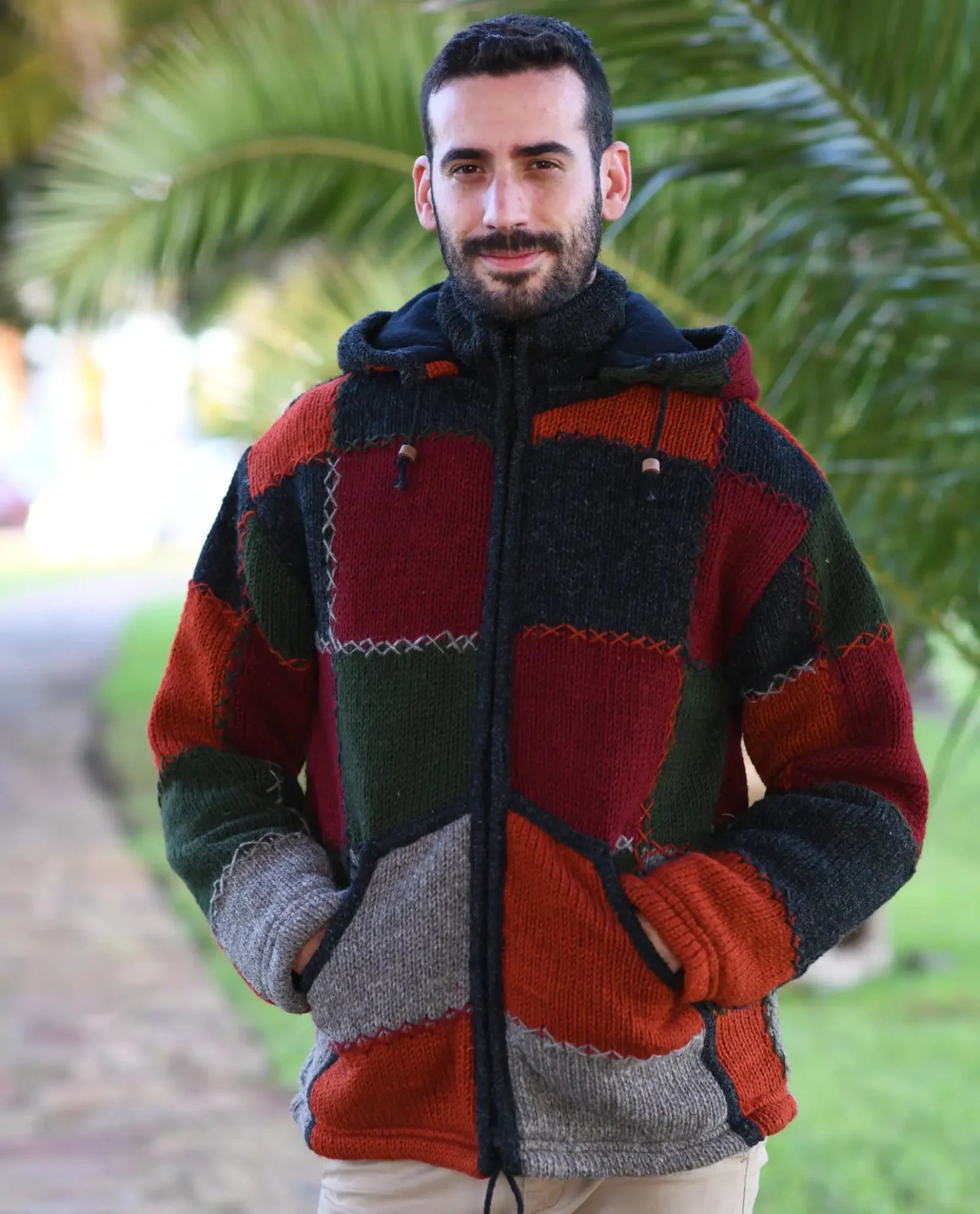 chaqueta lana de merino patchwork