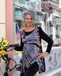 Camiseta manga sisa Tie-Dye de punto de rayon. Color gris con lilas