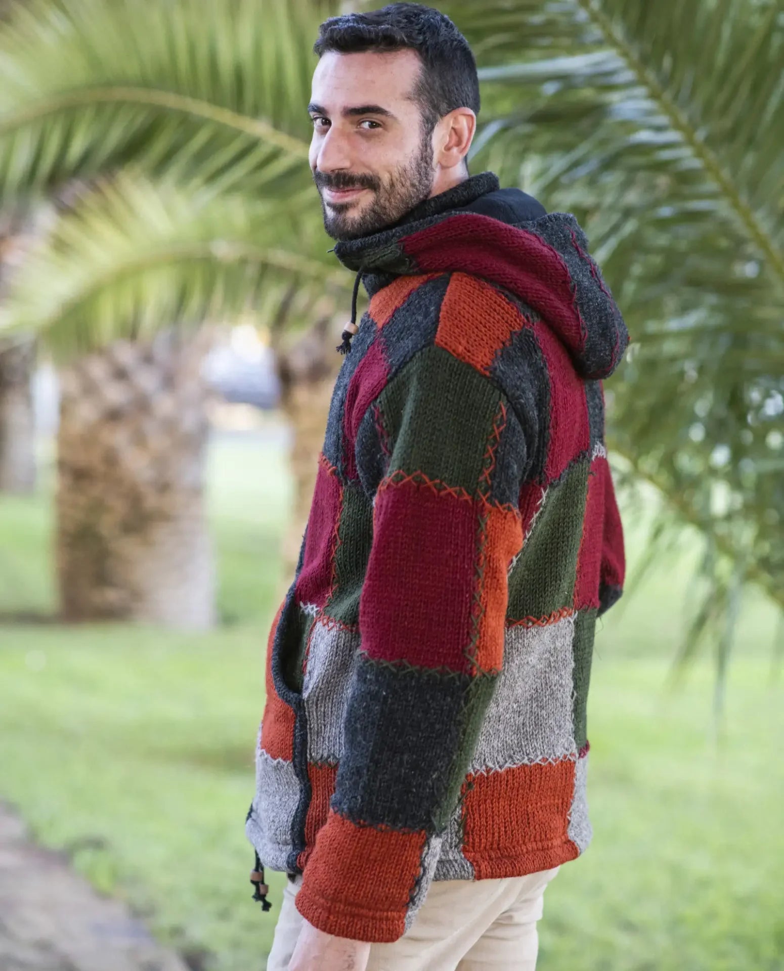 chaqueta lana de doble punto de lana de merino patchwork