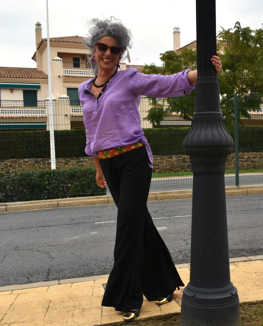 Camisa -kurta de algodón fino. Color Lila