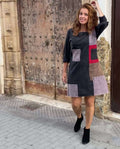 vestido patchwork de corte entallado y evasé. Ideal para tus jornadas laborales y salidas casuales