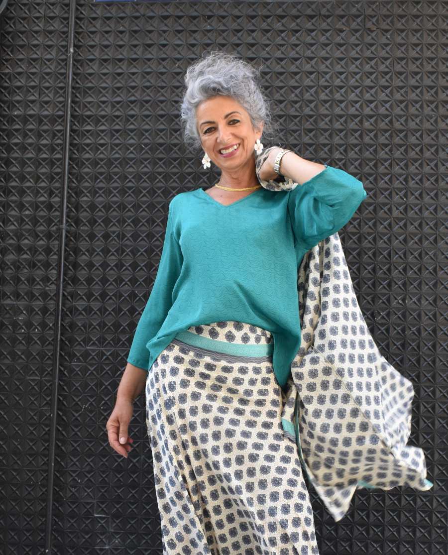TOP de seda Manga 3/4 Azul Marino