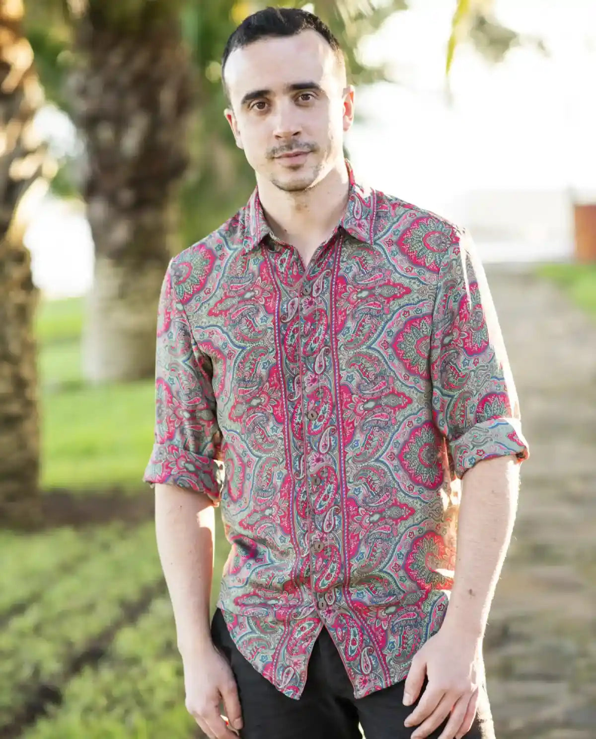 Camisa de Seda Hombre Manga Larga