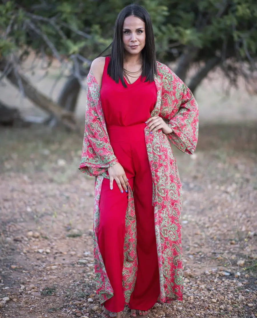 Kimono largo de seda XXL rojos