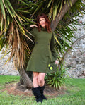 Vestido Corto cuello Audrey. Color verde-Army