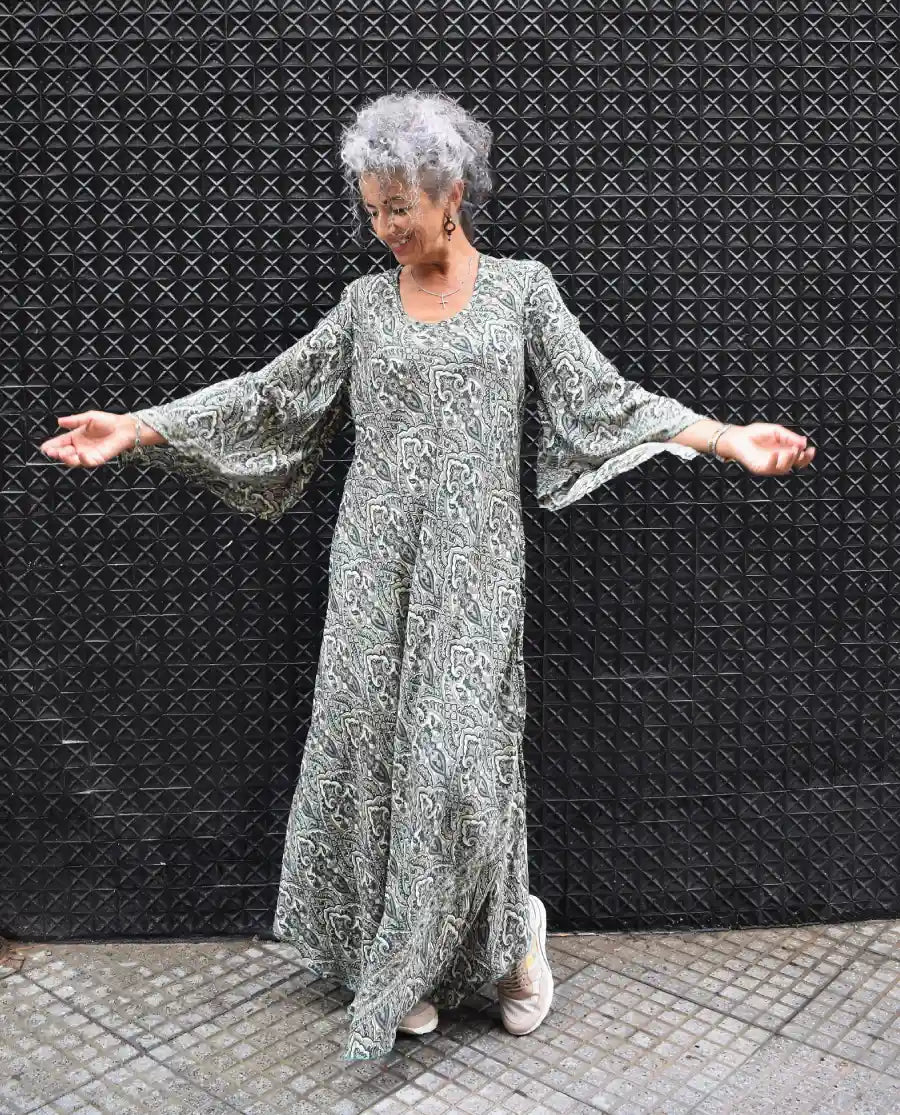 Vestido Seda Manga Kimono